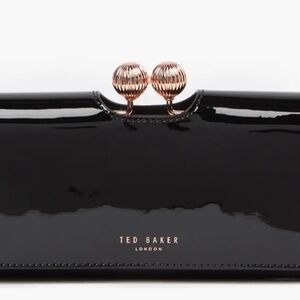 Ted Baker Glossy Black Clutch with Rose Gold Accents